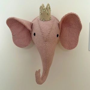Mud Pie Pink Elephant Felt Nursery Wall Hanging EUC